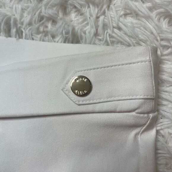Anne Klein White Elastic Waist Seamed Pants Size 8 Stretch Gold Buttons - Picture 9 of 9